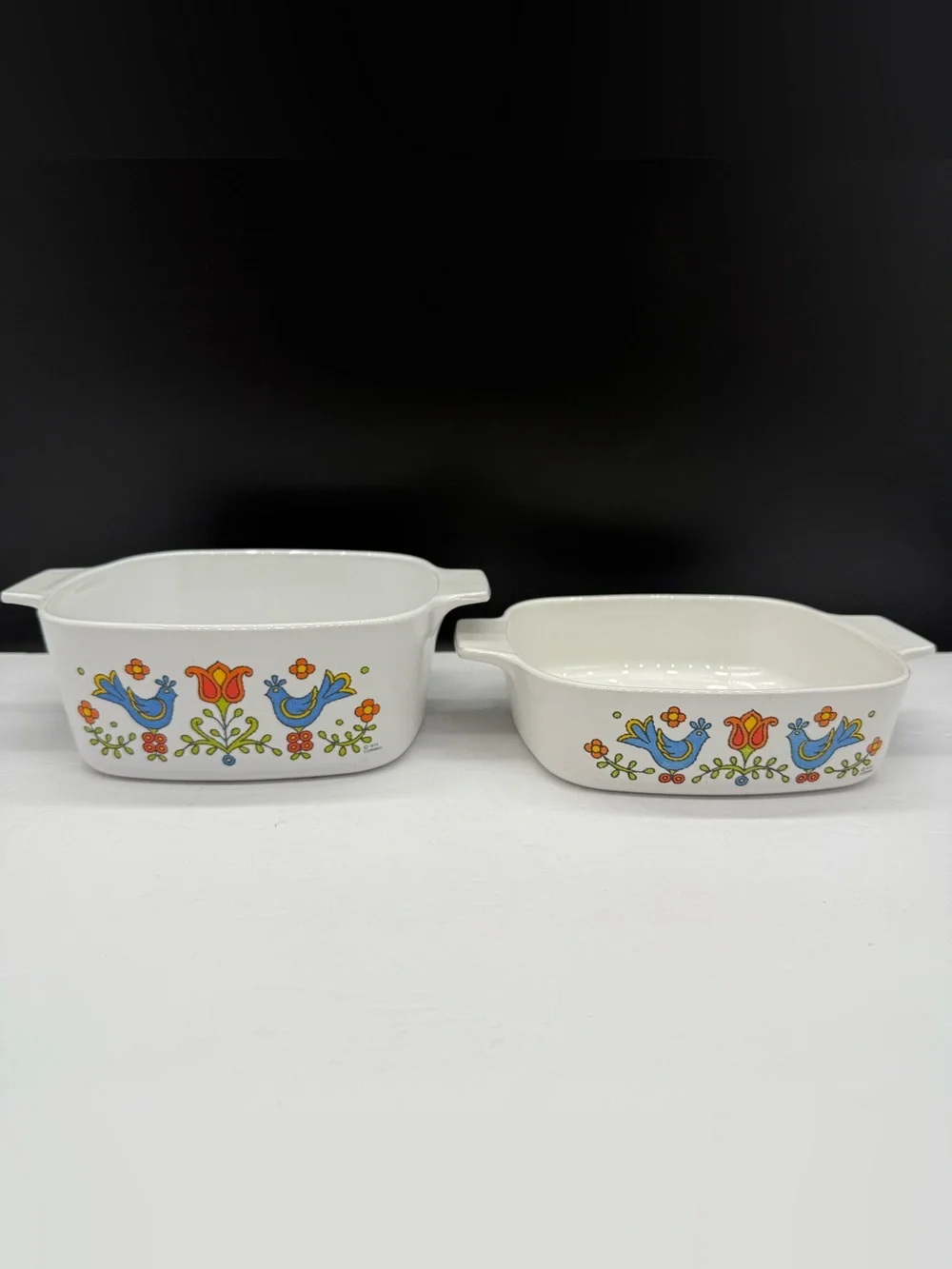Corning Ware Country Festival Blue Birds Casserole Dish Lot Of 2 Excellent Used
